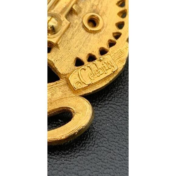 Vintage Celebrity Gold Tone Leaf Leaves Brooch Pin W Green Rhinestones  Signed - Picture 4 of 5